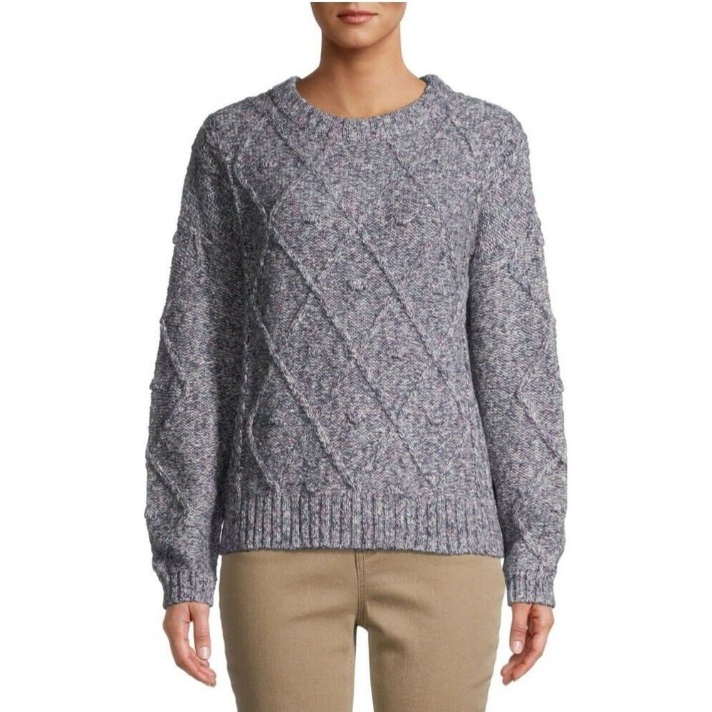 Time and Tru‎ Women's  Crewneck Cable Knit Sweater. Blue cove Size XL (16-18)*